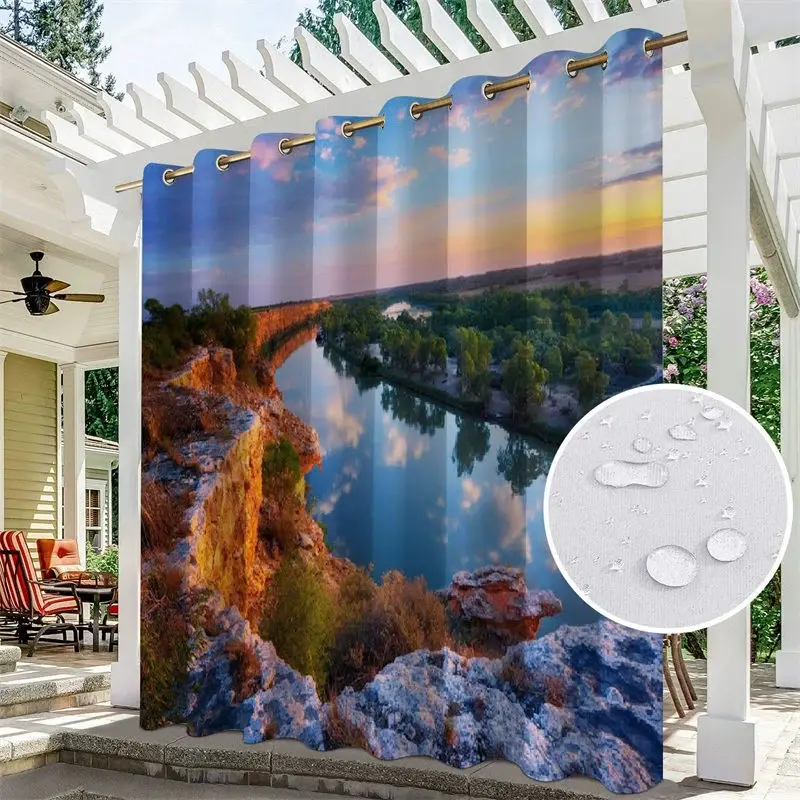 Aperturee Mountains Rivers Waterproof Printed Outdoor Curtains For Gazebo, W52in x L84in, 19.99 USD, printed outdoor curtains, S0D11647-S