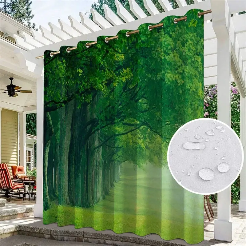 Aperturee Summer Forest Waterproof Printed Outdoor Curtains For Porch, W52in x L84in, 19.99 USD, printed outdoor curtains, S0D11649-S