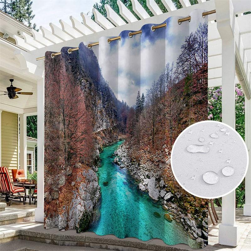 Aperturee Mountain Rafting Waterproof Outdoor Curtains For Patio, W52in x L84in, 19.99 USD, printed outdoor curtains, S0D11655-S