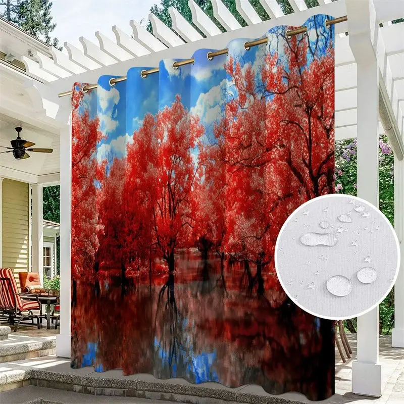 Aperturee Pink Sakura Waterproof Floral Outdoor Curtains For Gazebo, W52in x L84in, 19.99 USD, printed outdoor curtains, S0D11659-S
