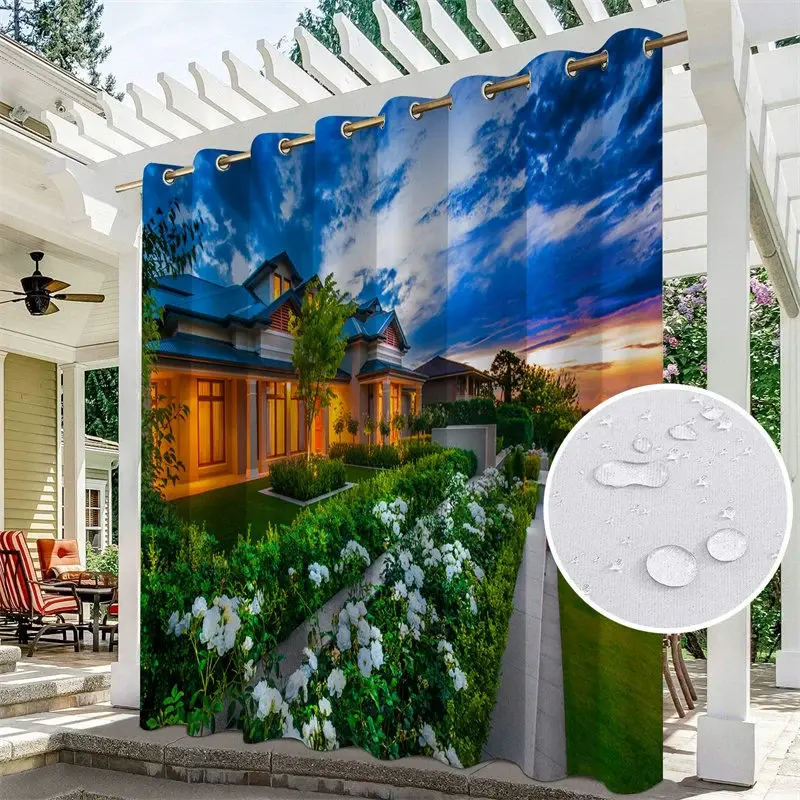 Aperturee Printed Garden Landscape Waterproof Outdoor Curtains For Porch, W52in x L84in, 19.99 USD, printed outdoor curtains, S0D11705-S