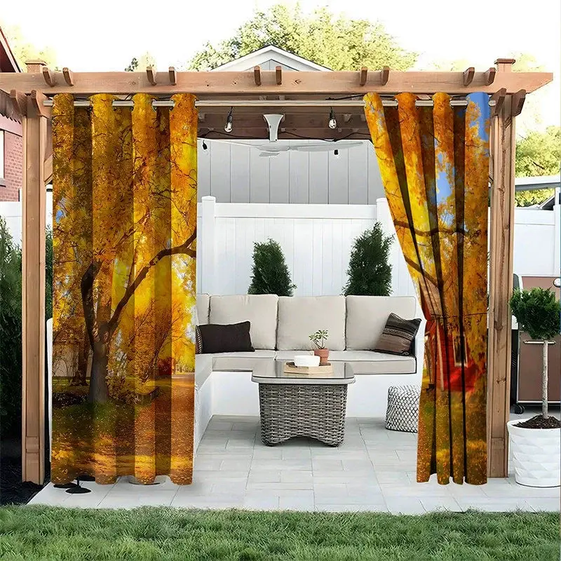 Aperturee Autumn Forest Scene Waterproof Printed Outdoor Curtains, W52in x L84in, 19.99 USD, printed outdoor curtains, S0D11985-S