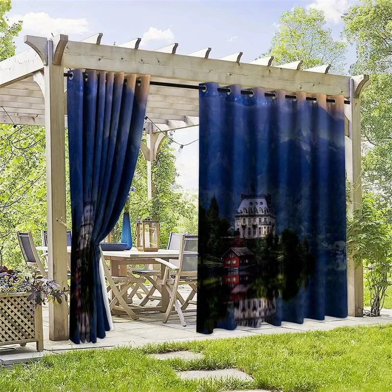 Aperturee Night Lake Scene Waterproof Printed Outdoor Curtains, W52in x L84in, 19.99 USD, printed outdoor curtains, S0D11988-S
