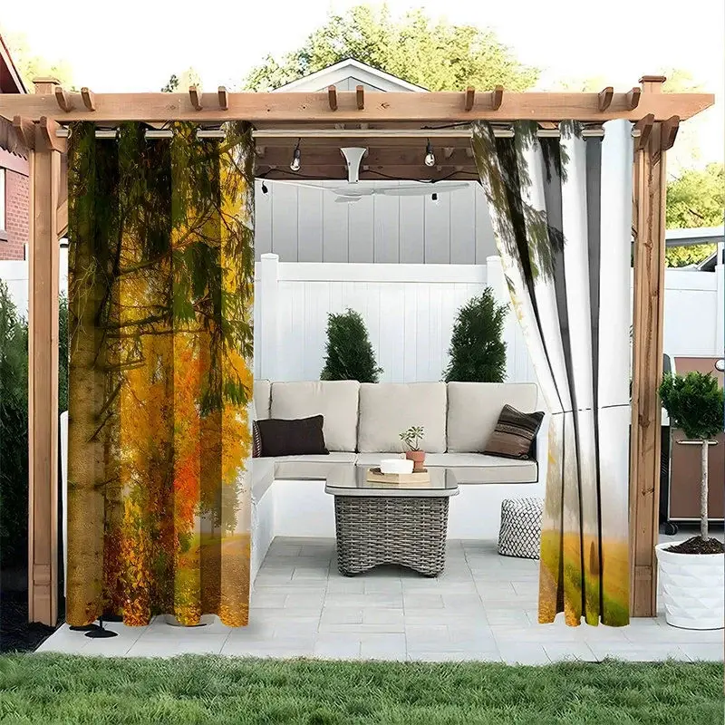 Aperturee Autumn Field Tree Waterproof Printed Outdoor Curtains, W52in x L84in, 19.99 USD, printed outdoor curtains, S0D11998-S