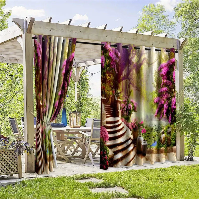 Aperturee Wonderland Stairs Waterproof Printed Outdoor Curtains, W52in x L84in, 19.99 USD, printed outdoor curtains, S0D12008-S