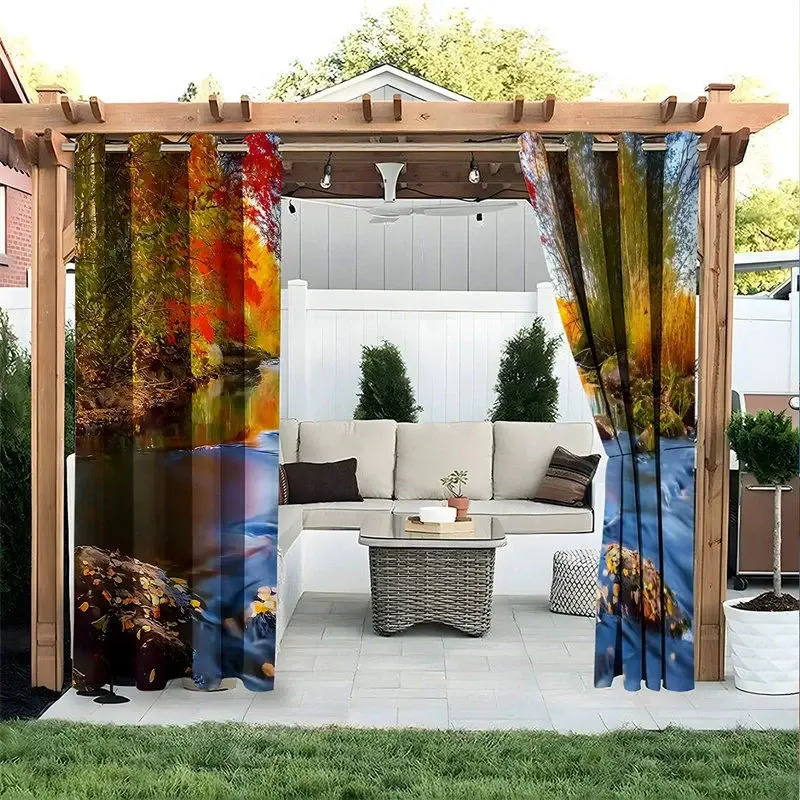 Aperturee Autumn Landscape Waterproof Printed Outdoor Curtains, W52in x L84in, 19.99 USD, printed outdoor curtains, S0D12013-S