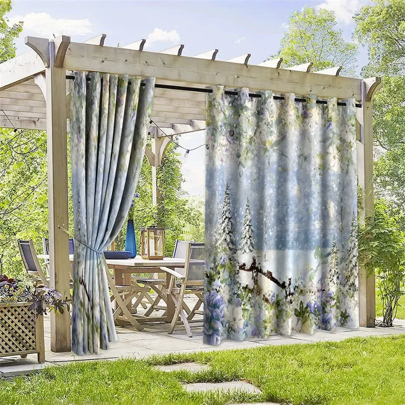 Aperturee Snowy Winter Xmas Waterproof Printed Outdoor Curtains, W52in x L84in, 19.99 USD, printed outdoor curtains, S0D12014-S
