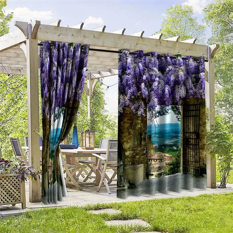 Aperturee Wisteria Eaves Waterproof Printed Outdoor Curtains, W52in x L84in, 19.99 USD, printed outdoor curtains, S0D12019-S