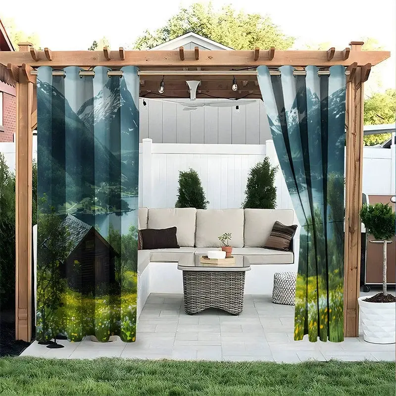 Aperturee Spring Mountain Waterproof Printed Outdoor Curtains, W52in x L84in, 19.99 USD, printed outdoor curtains, S0D12031-S