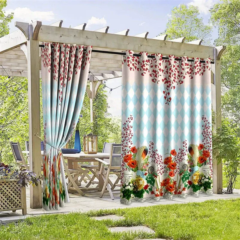 Aperturee Spring Flowers Waterproof Printed Outdoor Curtains, W52in x L84in, 19.99 USD, printed outdoor curtains, S0D12049-S