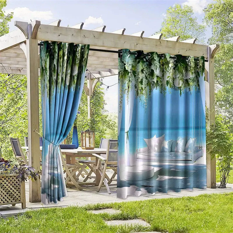 Aperturee Holiday Villa Waterproof Printed Outdoor Curtains, W52in x L84in, 19.99 USD, printed outdoor curtains, S0D12064-S
