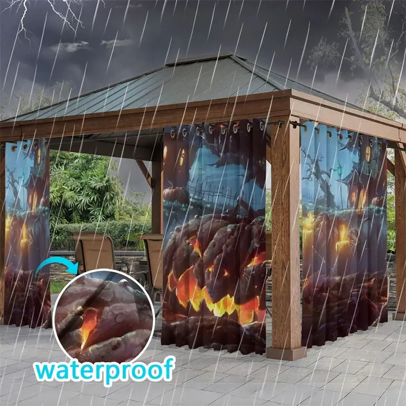 Aperturee Awful Halloween Waterproof Printed Outdoor Curtains, W52in x L84in, 87.43 USD, printed outdoor curtains, S0D12161-S