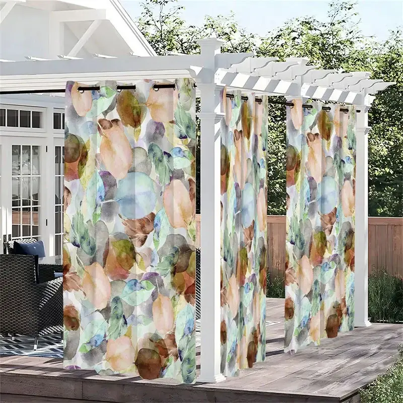 Aperturee Various Leaves Waterproof Printed Outdoor Curtains, W52in x L84in, 87.43 USD, printed outdoor curtains, S0D12187-S