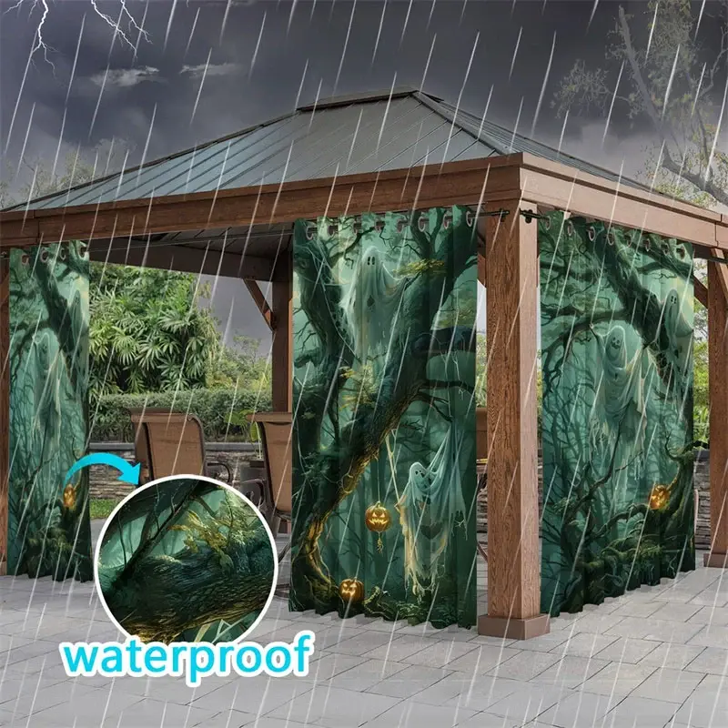 Aperturee Ghost Tree Night Waterproof Printed Outdoor Curtains, W52in x L84in, 87.43 USD, printed outdoor curtains, S0D12198-S