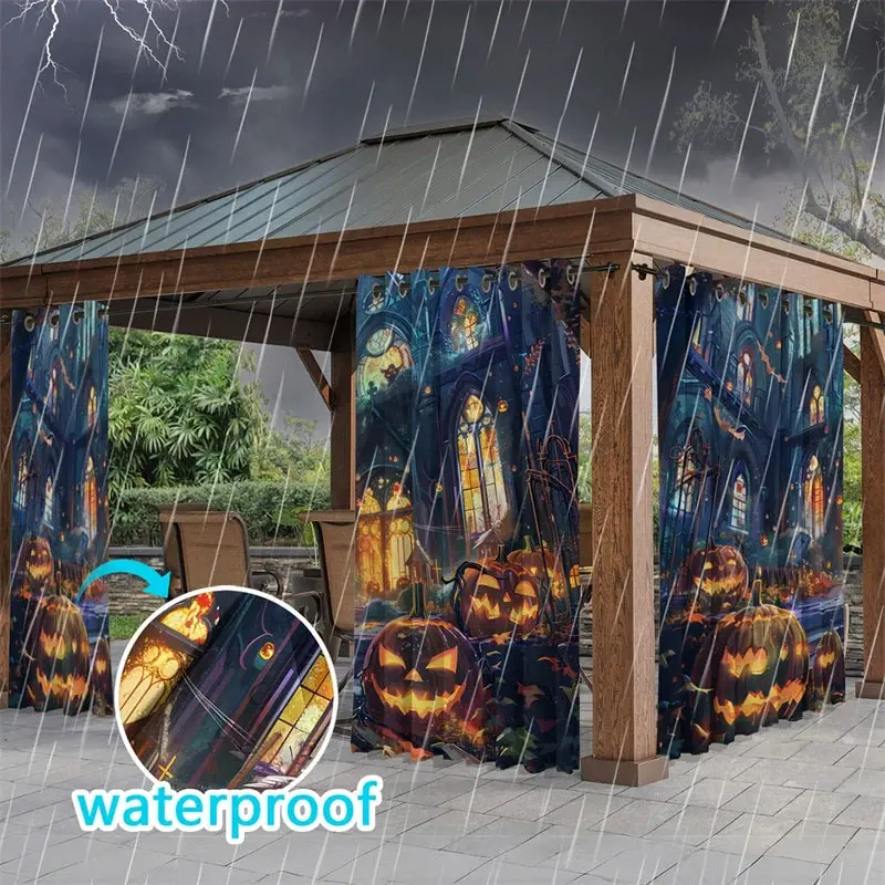 Aperturee Halloween Path Waterproof Printed Outdoor Curtains, W52in x L84in, 87.43 USD, printed outdoor curtains, S0D12230-S