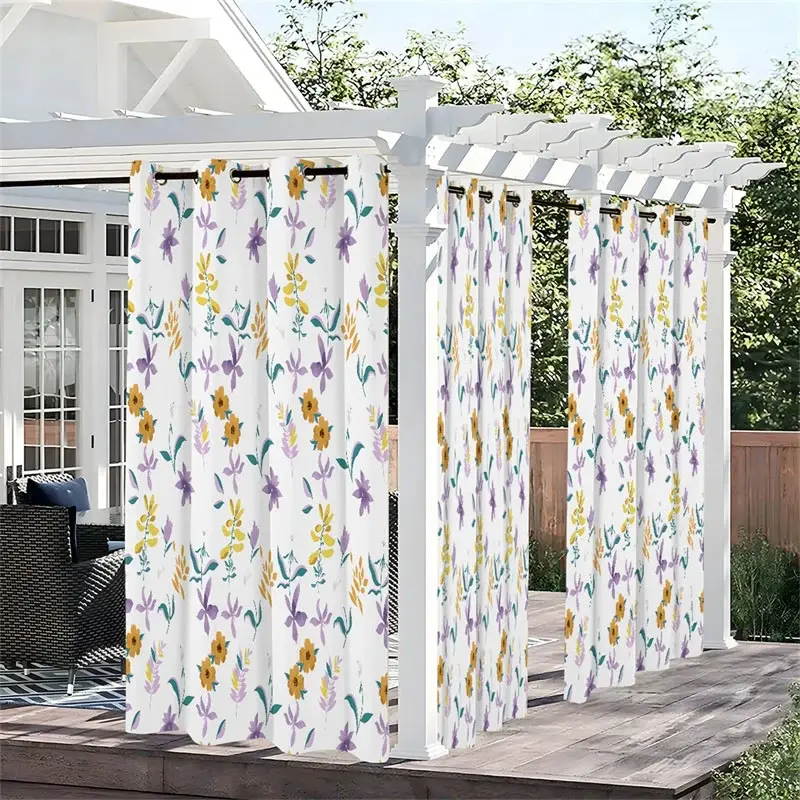 Aperturee Repeated Flowers Waterproof Printed Outdoor Curtains, W52in x L84in, 87.43 USD, printed outdoor curtains, S0D12254-S