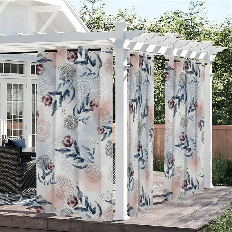 Aperturee Fresh Hydrangea Waterproof Printed Outdoor Curtains, W52in x L84in, 87.43 USD, printed outdoor curtains, S0D12260-S