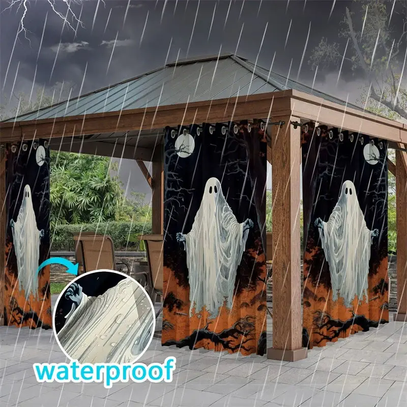 Aperturee Ghost Moon Night Waterproof Printed Outdoor Curtains, W52in x L84in, 87.43 USD, printed outdoor curtains, S0D12261-S