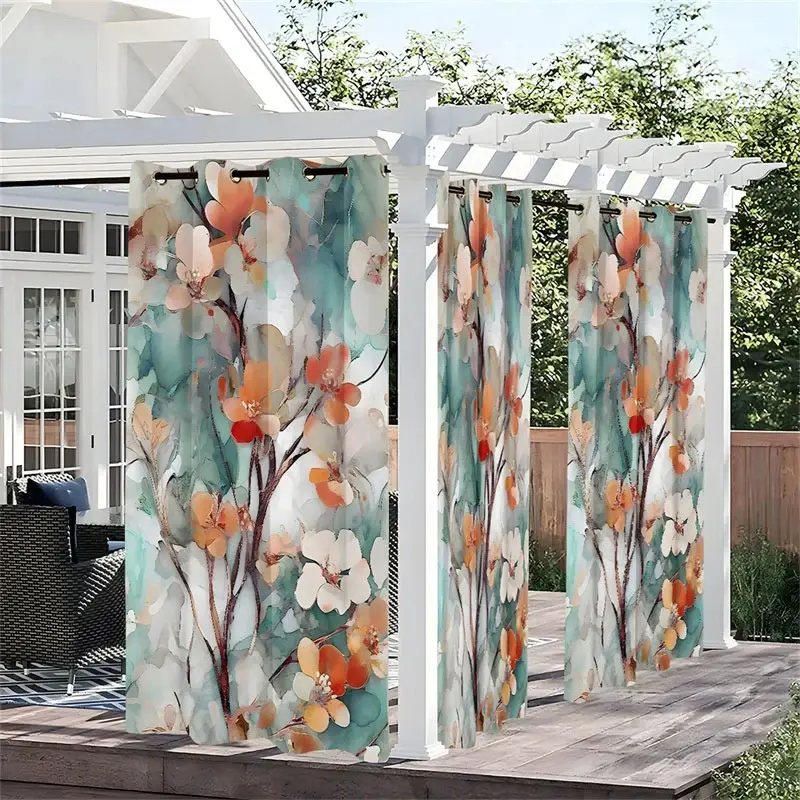 Aperturee 3D Flower Spring Waterproof Printed Outdoor Curtains, W52in x L84in, 87.43 USD, printed outdoor curtains, S0D12271-S