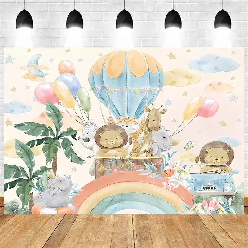 Aperturee Boho Jungle Safari Animals Backdrop, Adventure for Baby Shower or Birthday, Party Photo Prop Decor, 5x3ft (