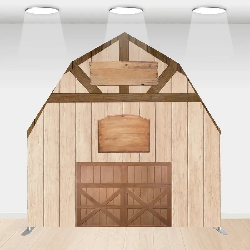 Aperturee Rustic Wooden Farm House Barn Door Arch Party Backdrop, 6 x 6 ft, 219 USD, barn door arch backdrops, WYGD5L13-AJ