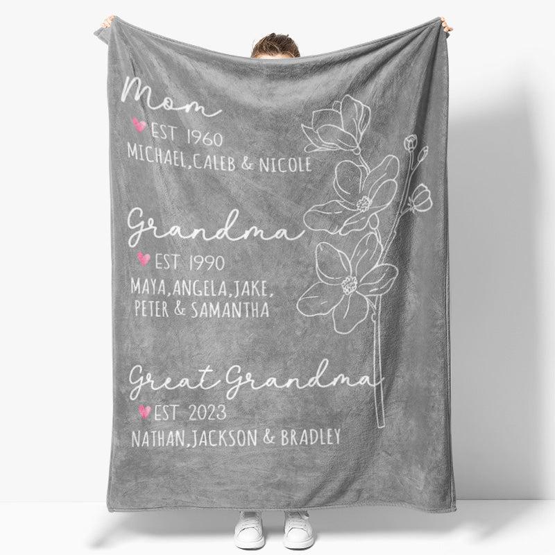 Aperturee Personalized Name Blanket for Mom Grandma Custom Kids Names Est Date Floral Throw Mother's Day Family Gift
