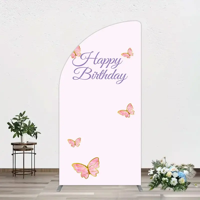 Aperturee Sweet Pink Butterfly Happy Birthday Half Moon Arch Backdrop, 1.6 x 4 ft (0.5 x 1.2 m), 98.18 USD, arch backdrop kit, XQGD1X56YL-AJ