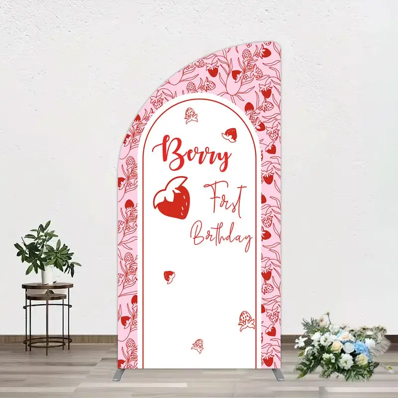 Aperturee Sweet Strawberry Cute First Birthday Half Moon Arch Backdrop, 1.6 x 4 ft (0.5 x 1.2 m), 98.18 USD, arch backdrop kit, XQGD1X70YL-AJ