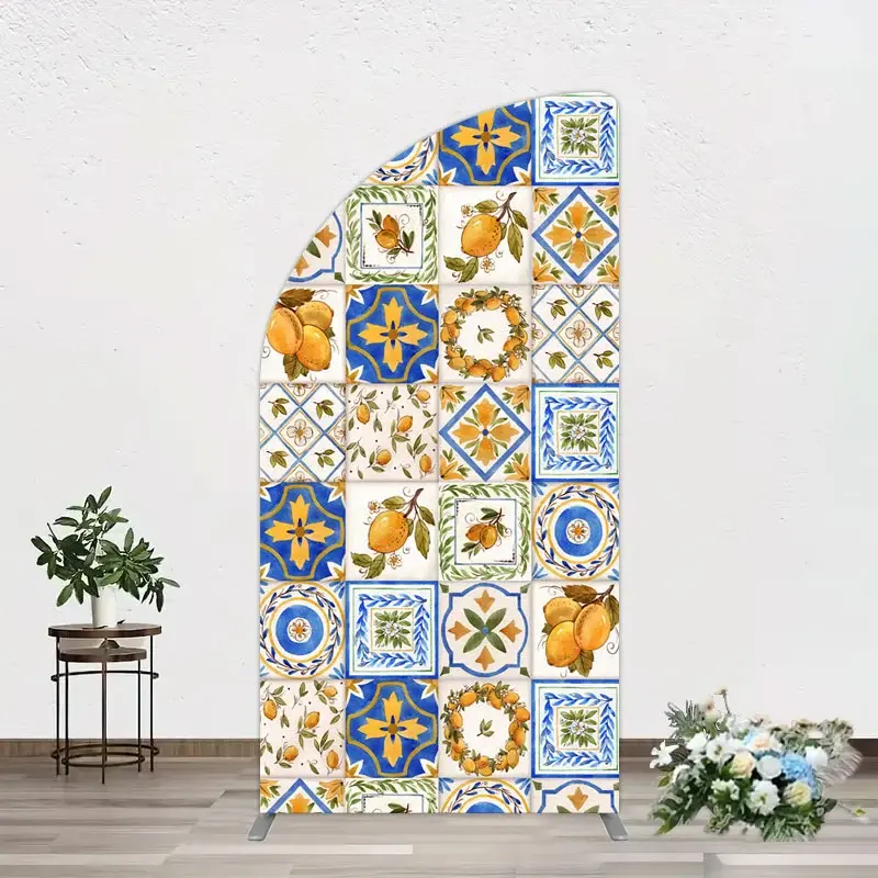 Aperturee Retro Mediterranean Lemon Bridal Shower Half Moon Arch Backdrop, 1.6 x 4 ft (0.5 x 1.2 m), 98.18 USD, arch backdrop kit, XQGD1X73YL-AJ