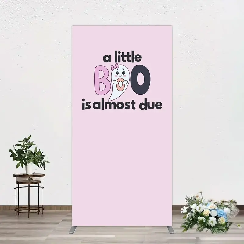Aperturee Little Boo Almost Due Pink Baby Shower Rectangle Backdrop, 1.6 x 4 ft (0.5 x 1.2 m), 98.18 USD, arch backdrop kit, XQGD1X75CF-AJ