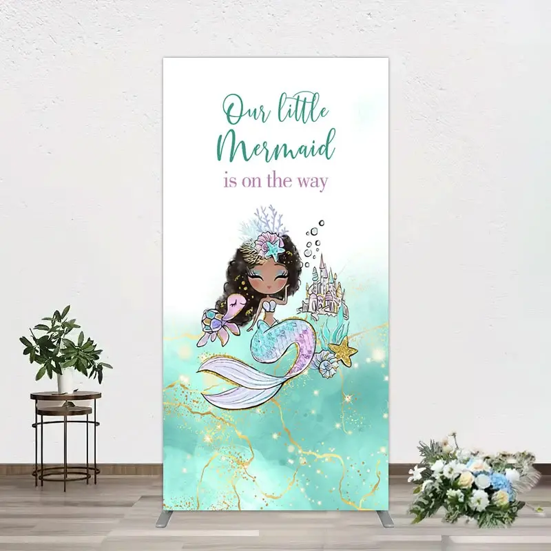 Aperturee Little Mermaid Aqua Green Baby Shower Rectangle Backdrop, 1.6 x 4 ft (0.5 x 1.2 m), 98.18 USD, arch backdrop kit, XQGD1X80CF-AJ