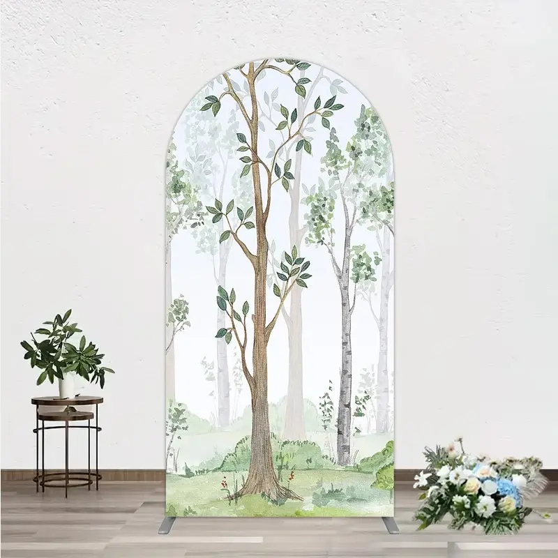 Aperturee Watercolor Green Forest Arch Backdrop, Woodland Trees Nature Decor, Professional Nature Landscape Background for Photography