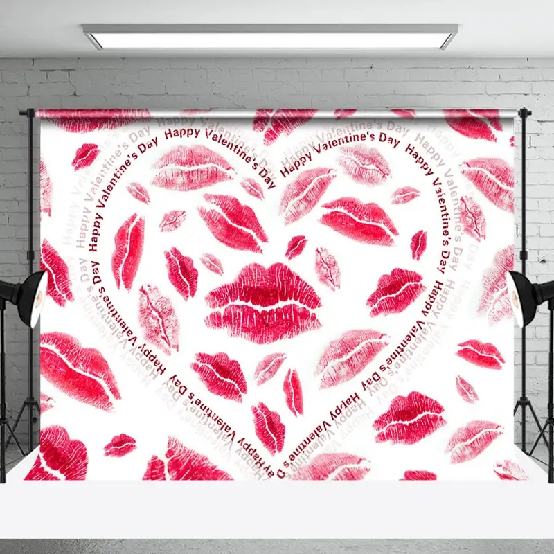 Aperturee Hot Red Lips Hearts Happy Valentines Day Backdrop | Valentine'S Day Backdrops | Happy Valentines Day Banner | Valentine Photo Backdrop