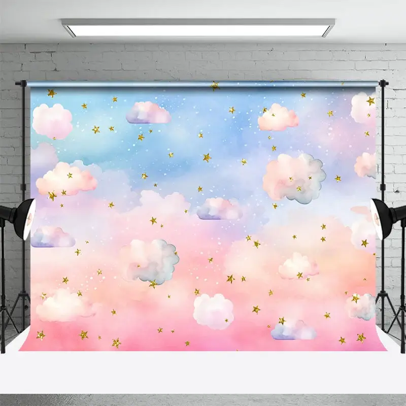 Aperturee Colorful Clouds Starry Birthday Cake Smash Backdrop, 3X2FT(1MX0.6M), 14 USD, birthday cake smash backdrops, XQHD4X13-M