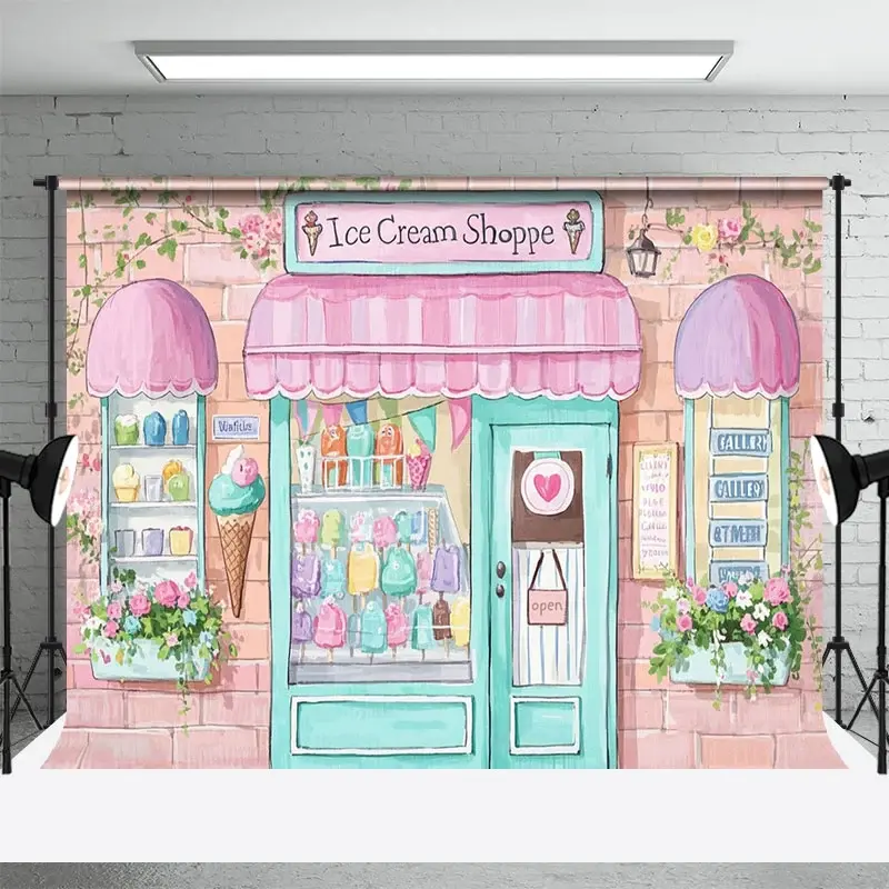 Aperturee Colorful Painted Ice Cream Shoppe Cake Smash Backdrop, 3X2FT(1MX0.6M), 14 USD, birthday cake smash backdrops, XQHD4X20-M