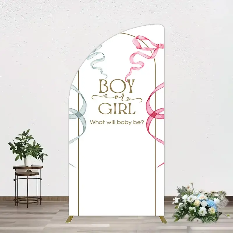 Aperturee Blue Pink Ribbon Boy Or Girl Baby Shower Half Moon Arch Backdrop, 1.6 x 4 ft (0.5 x 1.2 m), 98.18 USD, arch backdrop kit, YMGD1Z84YL-AJ
