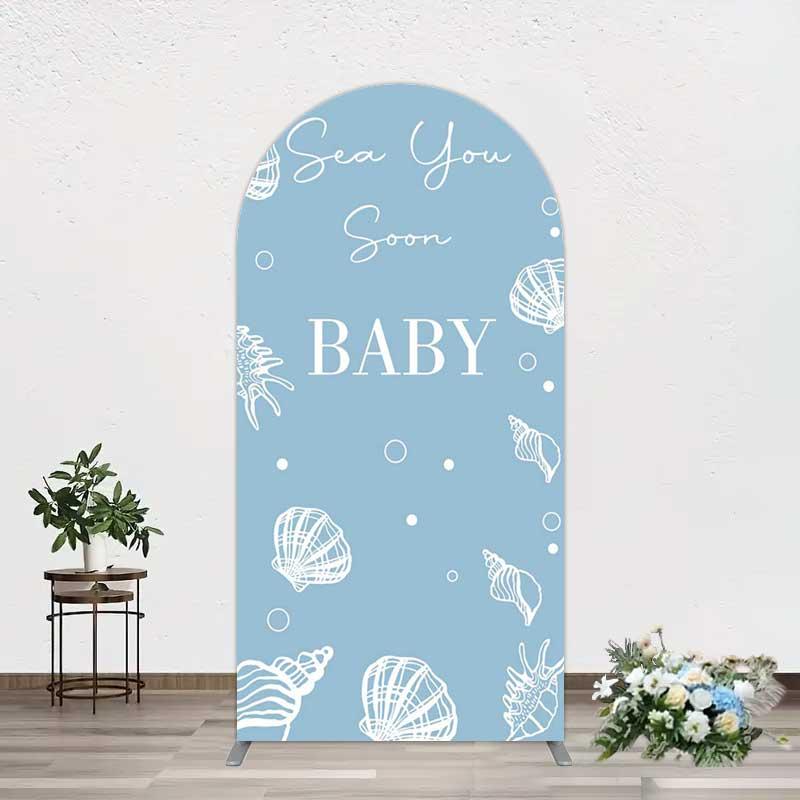 Aperturee Shell Blue Sea You Soon Baby Shower Arch Backdrop, 1.6x4ft (50x120cm), 98.18 USD, arch backdrop kit, YMGD2Z79-AJ