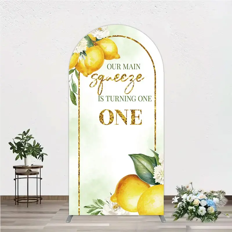 Aperturee Our Main Squeeze is Turning One Arch Backdrop, Lemon Themed First Birthday, Summer Citrus Party Photo Prop, 1.6x4ft (50