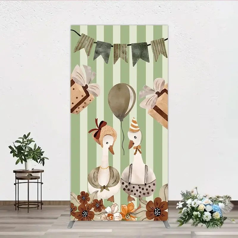 Aperturee Vintage Goose Couple Rectangle Backdrop for Birthday or Baby Shower, Rustic Farm Themed, Watercolor Storybook Decor, 1.6x4ft (50x1