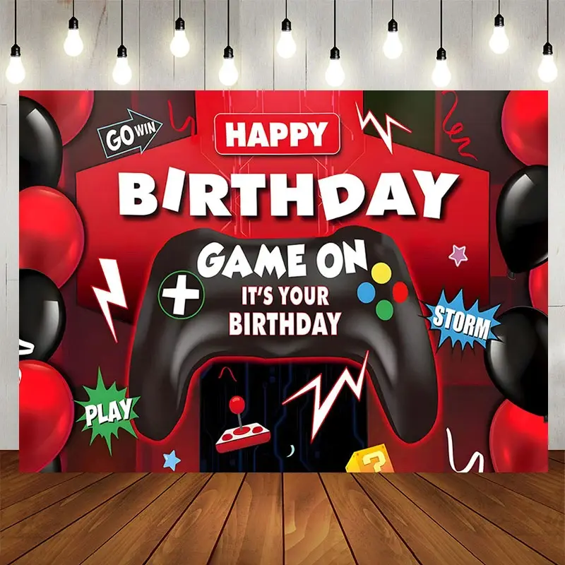 Aperturee Red Black Balloons Game On Its Your Birthday Backdrop, 5X3FT(1.5X1M), 15.07 USD, birthday backdrops, YMHD0Z76-E