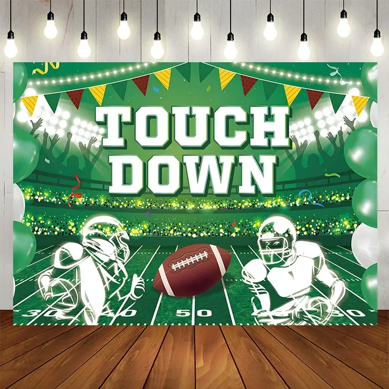 Aperturee Green Rugby Field Touch Down Sport Birthday Backdrop, 5X3FT(1.5X1M), 15.07 USD, birthday backdrops, YMHD0Z91-E
