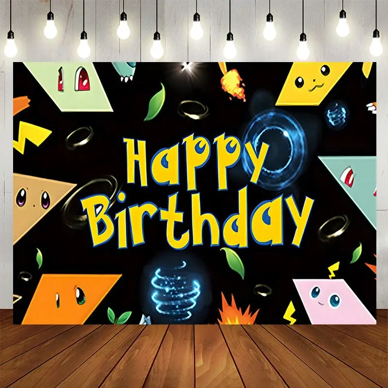 Aperturee Cute Cartoon Pok篓娄 Ball Pop Happy Birthday Backdrop, 5X3FT(1.5X1M), 15.07 USD, birthday backdrops, YZHD2P02-E