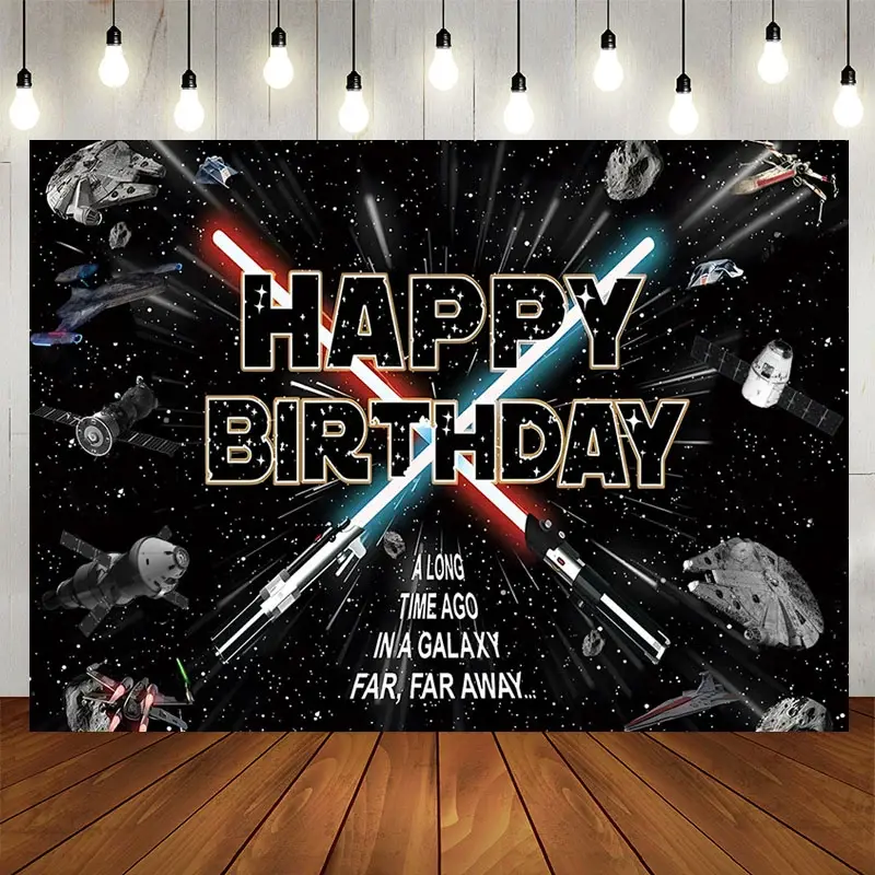 Aperturee Black Sparkle Star Galaxy War Happy Birthday Backdrop, 5X3FT(1.5X1M), 15.07 USD, birthday backdrops, YZHD2P12-E