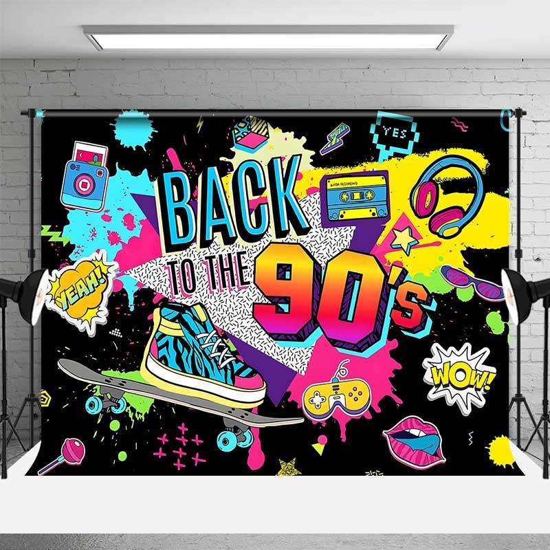 Aperturee Back to the 90s Party Backdrop Banner, Retro 1990s Hip Hop and Pop Culture Decor, Throwback Themed Photo Prop, 3X2FT(1MX0.6M), 14 USD