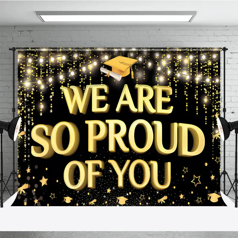 Aperturee Gold Bokeh We Are So Proud of You Graduation Backdrop Professional Studio