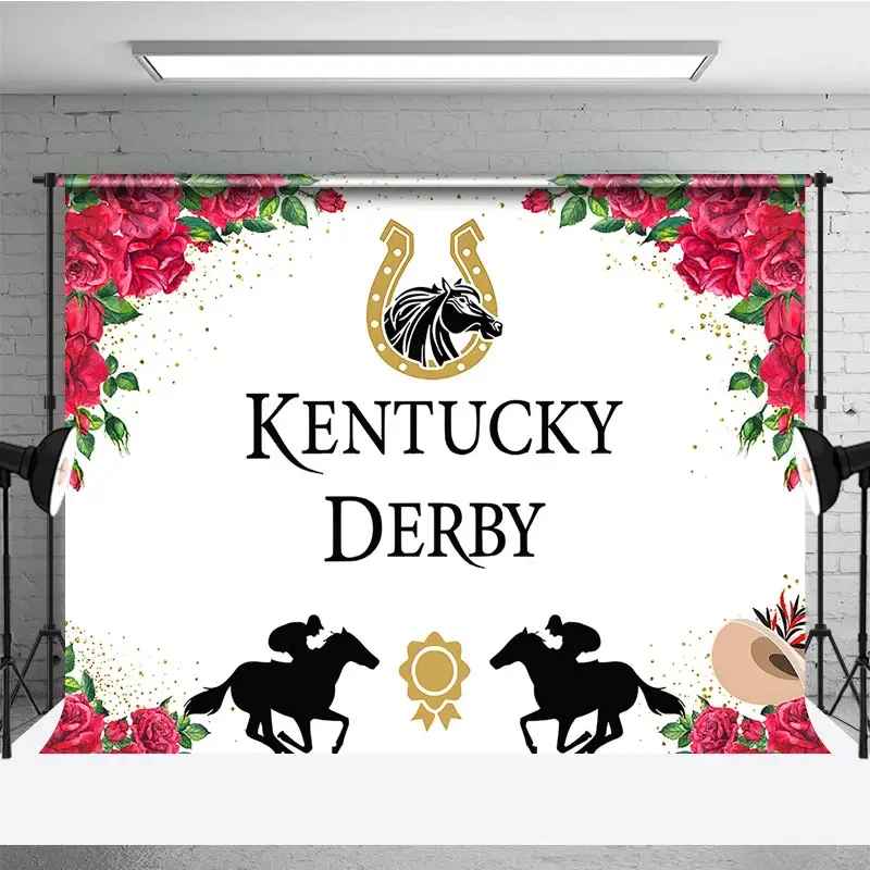 Aperturee Kentucky Derby Horse Racing Backdrop, Professional Floral Rose and Jockey Studio Background