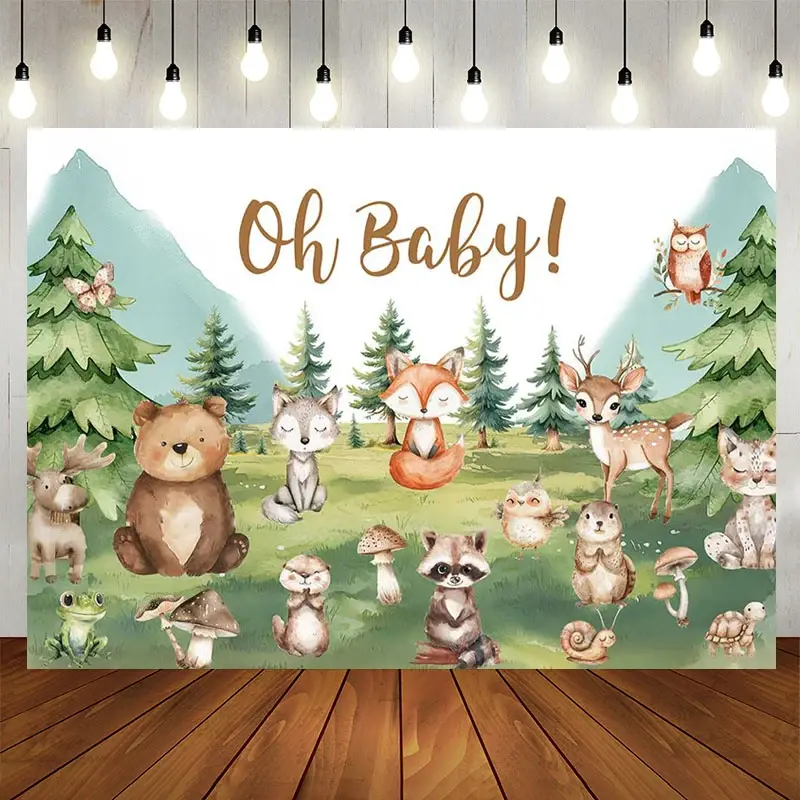 Aperturee Safari Animals Forest Oh Baby Gender Reveal Backdrop, 5X3FT(1.5X1M), 15.07 USD, baby shower backdrops, ZH0G875-E