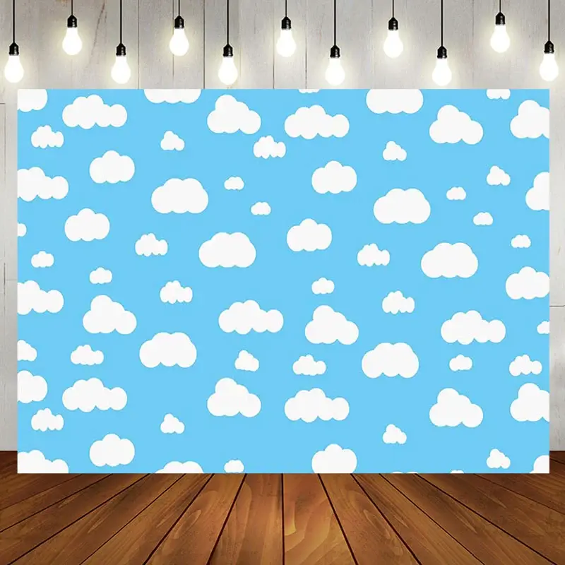 Aperturee Simple Blue Sky White Cloud Happy Birthday Backdrop | Custom Birthday Backdrops | Simple Backdrop For Birthday | Name Backdrop For Birthday