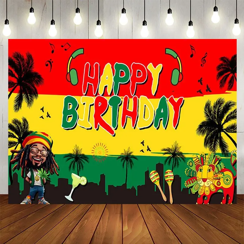 Aperturee Reggae Festival Palm Trees Happy Birthday Backdrop, 5X3FT(1.5X1M), 15.07 USD, birthday backdrops, ZHF677A-E