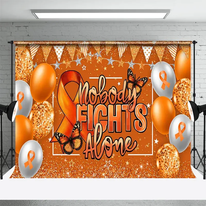 Aperturee Orange Nobody Fights Alone Leukemia Awareness Backdrop, 3X2FT(1MX0.6M), 14 USD, dance backdrops, ZHF721A-M